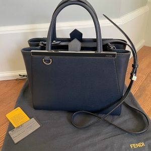 Fendi Blue 2Jours Leather Petite Tote Bag